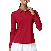 MIER Long Sleeve Polo Shirts for Women Quick Dry Collared Golf Tops for Athletic Tennis Work, Inherent UPF 50+ Sun Protection