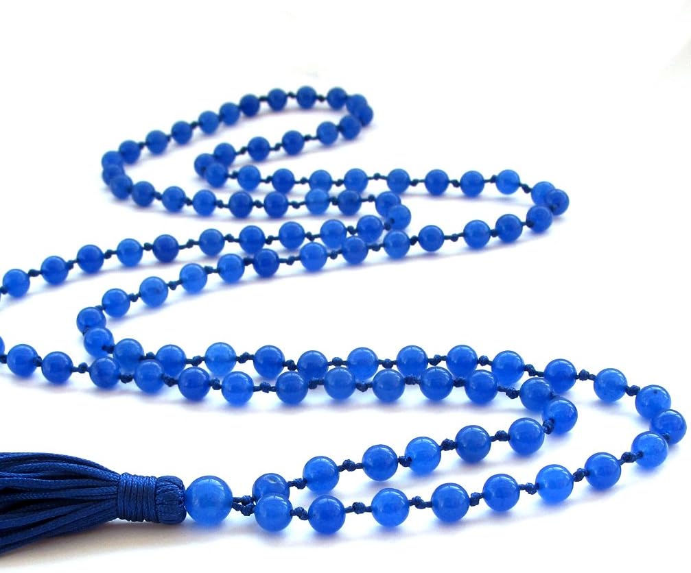 6mm Blue Stone Beads Rosary Prayer Meditation 108 Japa Mala Knotted