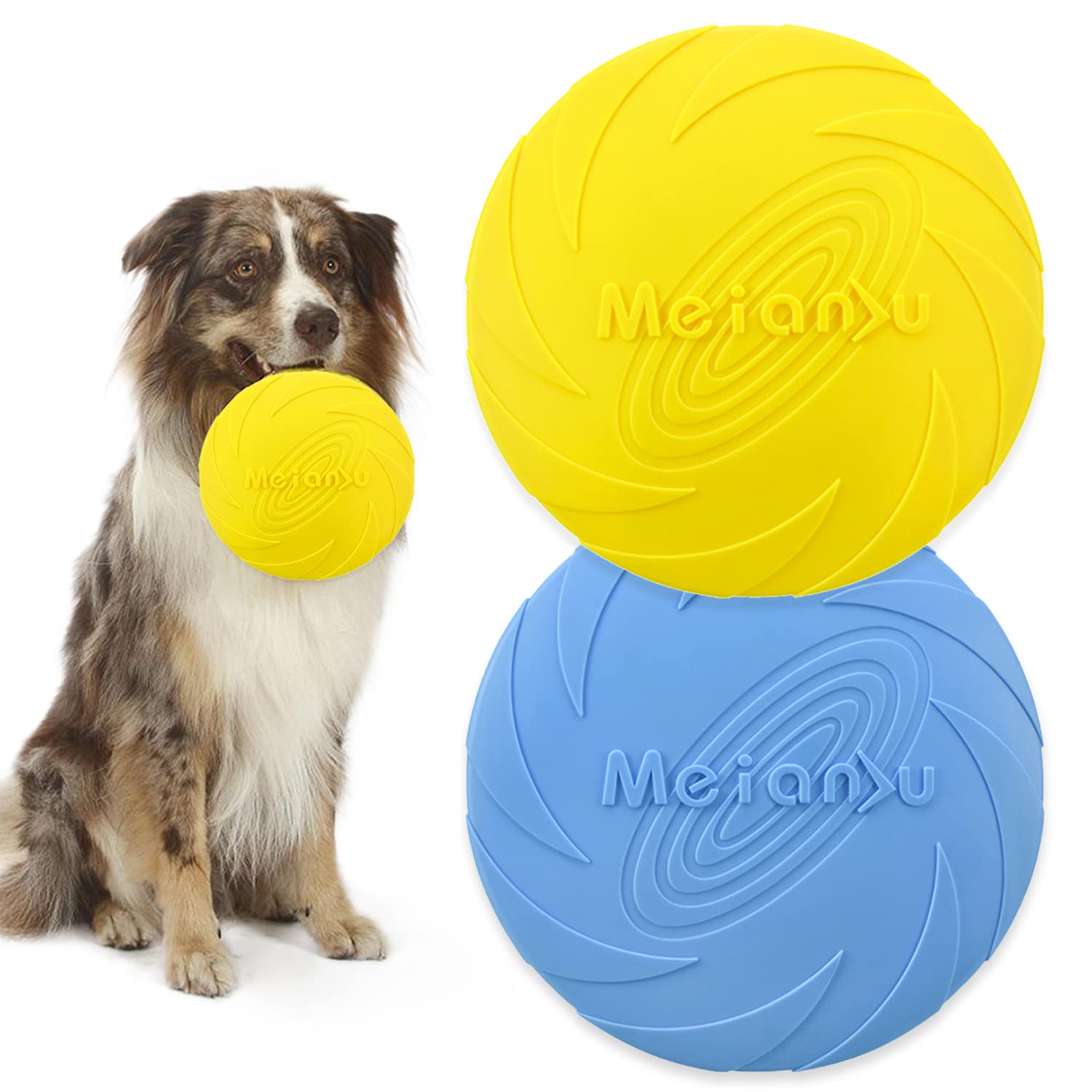 XPOOP 2 Pack Dog Flying Disc Frisbee Dog Frisbee Frisbee Dog Toy Rubber Dog Frisby Frisbee Dog Frisbee Indestructible, for Pet Training Toys/Outdoor Exercise Toys for Dogs(Blue and Yellow)