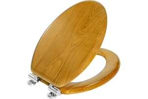 Angel Shield Wood Veneer Natural Toilet Seat with Quiet Close, Easy Clean, Quick-Release Hinges (Elongated, Oak)