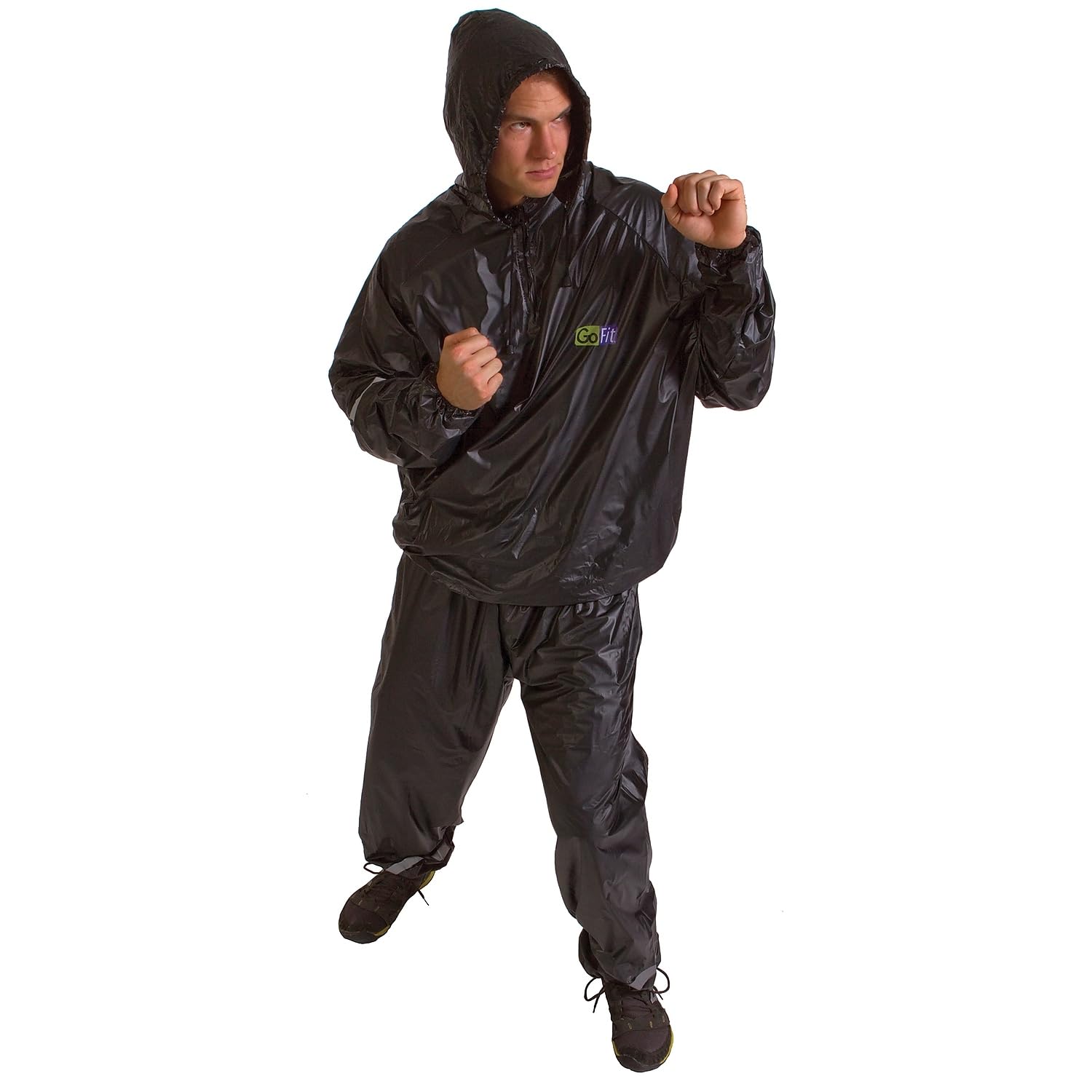 Photo 1 of GoFit unisex adult Unisex,reflective,hooded,thermal Sauna Suit, Black, Large-X-Large US