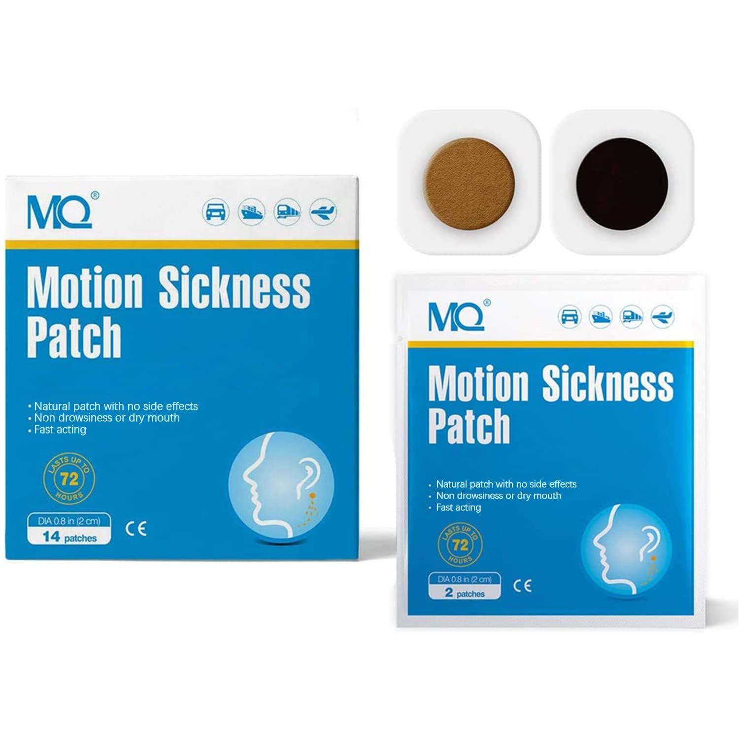 MQ Motion Sickness Patch for Car and Boat Rides, Cruise and Airplane Trips - for Nausea, Dizziness & Vomiting from Seasickness, Fast Acting and No Side Effects (28 Count)
