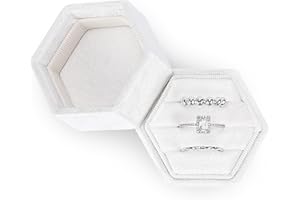 WantGor Velvet Jewelry Ring Box, 3 Slots Hexagon Ring Gift Box Vintage Ring Display Holder Case for Wedding Ceremony Proposal