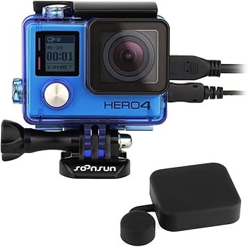 Amazon Com Soonsun Side Open Protective Skeleton Housing Case With Lcd Touch Backdoor And Silicone Lens Cap Cover For Gopro Hero 4 Hero3 Hero 3 Camera Transparent Blue Camera Photo