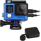SOONSUN Side Open Protective Skeleton Housing Case with LCD Touch Backdoor and Silicone Lens Cap Cover for GoPro Hero 4, Hero