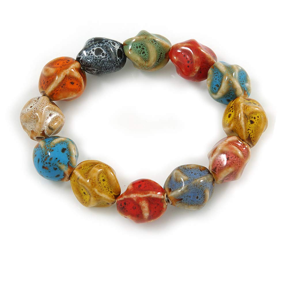 Avalaya Multicoloured Ceramic Candy Shape Bead Stretch Bracelet - 17cm L