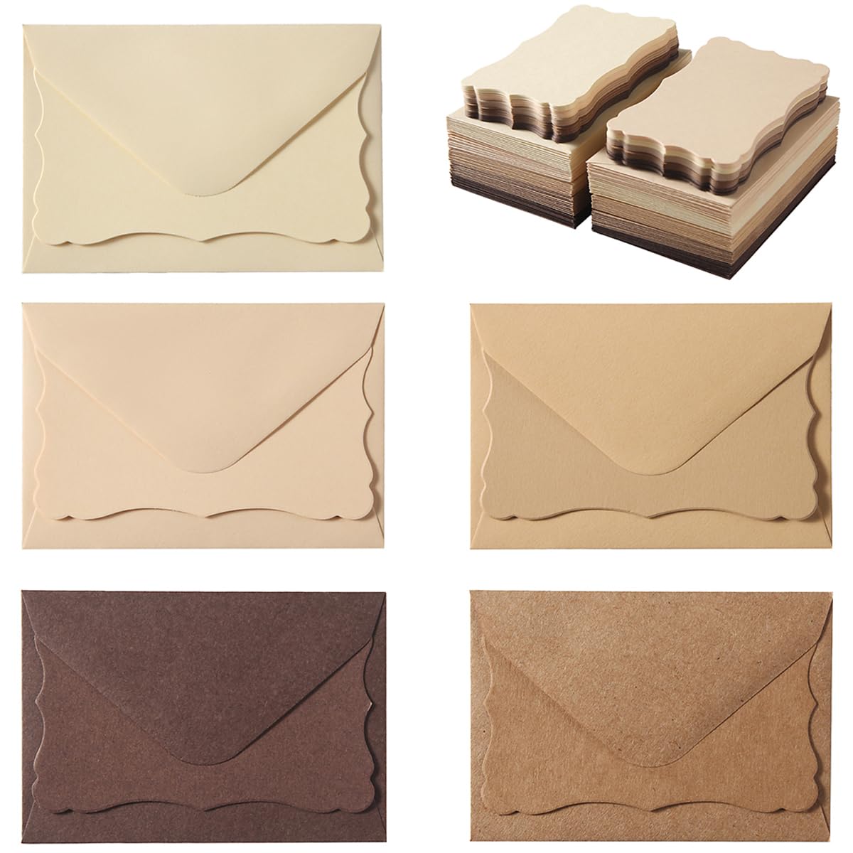 Photo 1 of 100 Pack Mini Envelopes with Note Cards in 5 Colors for Wedding, Birthday, Baby Showers, 4 x 2.7 Inches (Brown)