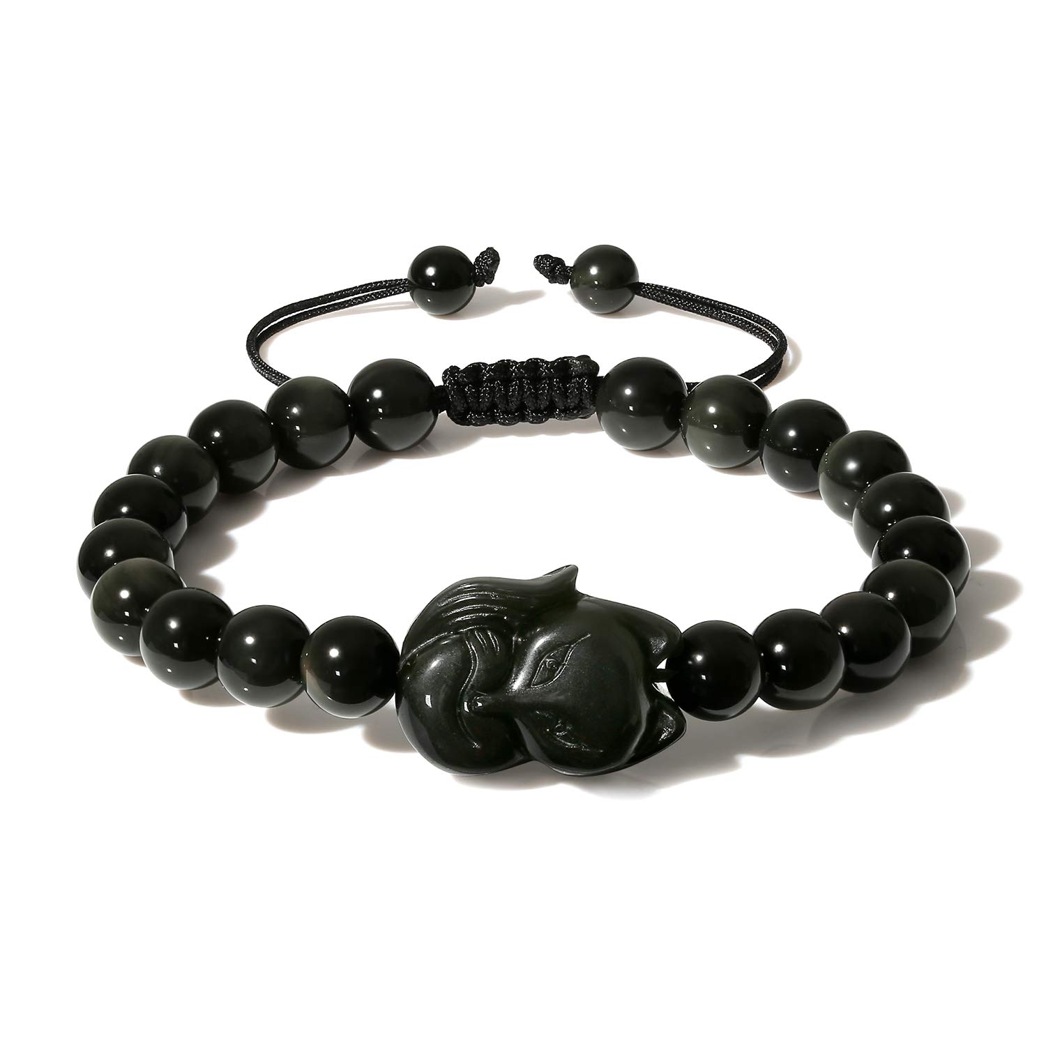 coai Mens Womens Black Obsidian Stone Fox Bracelet