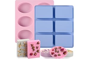 Sakolla 2 Pack 6 Cavity Silicone Soap Molds Rectangle Oval Silicone Molds Loaf Handmade Molds for Soap Making Supplies DIY Pu