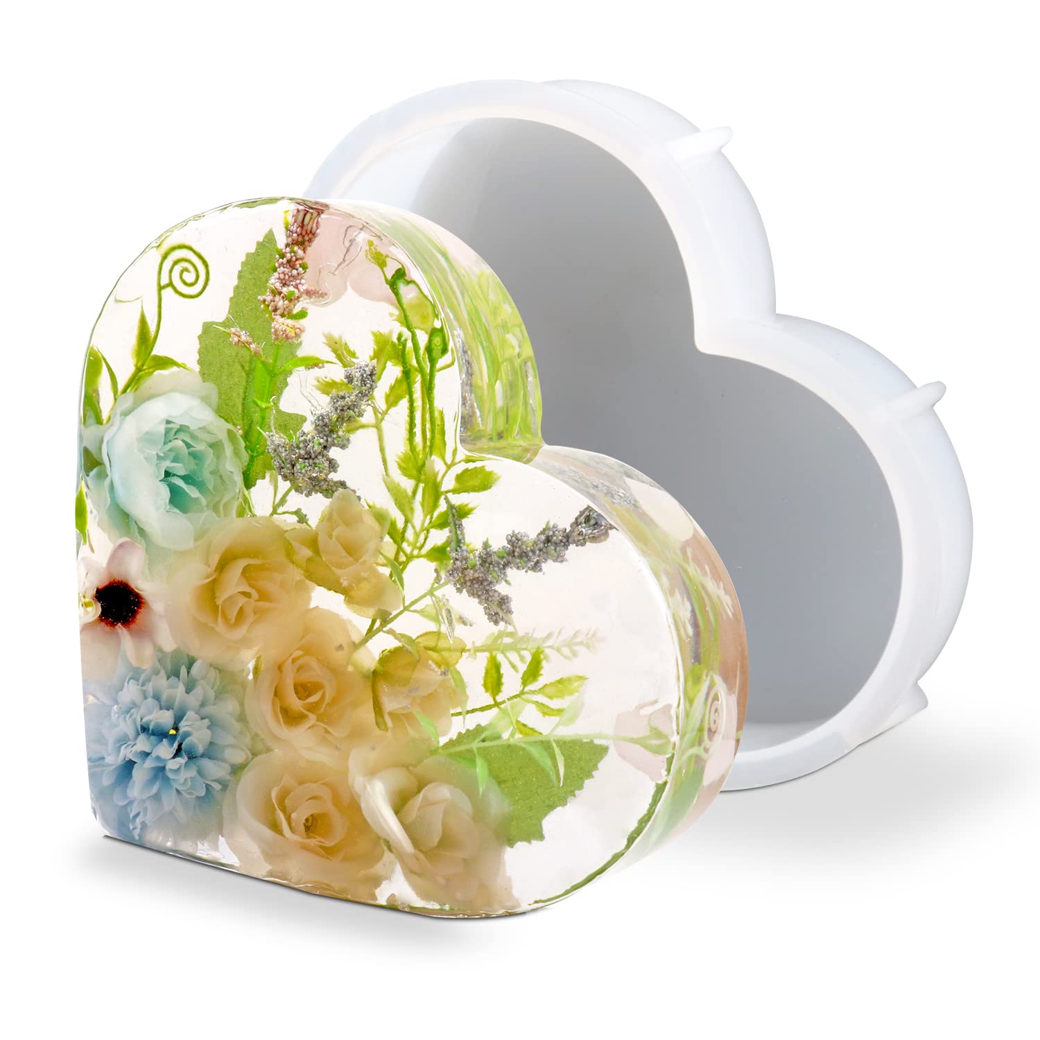 Large Heart Silicone Mold for Epoxy Resin, White Resin Silicone Moulds for Resin Casting Flowers Preservation DIY Crafts, Deep Resin Moulds for Wedding, Valentines, Anniversary, Home and Table Decors