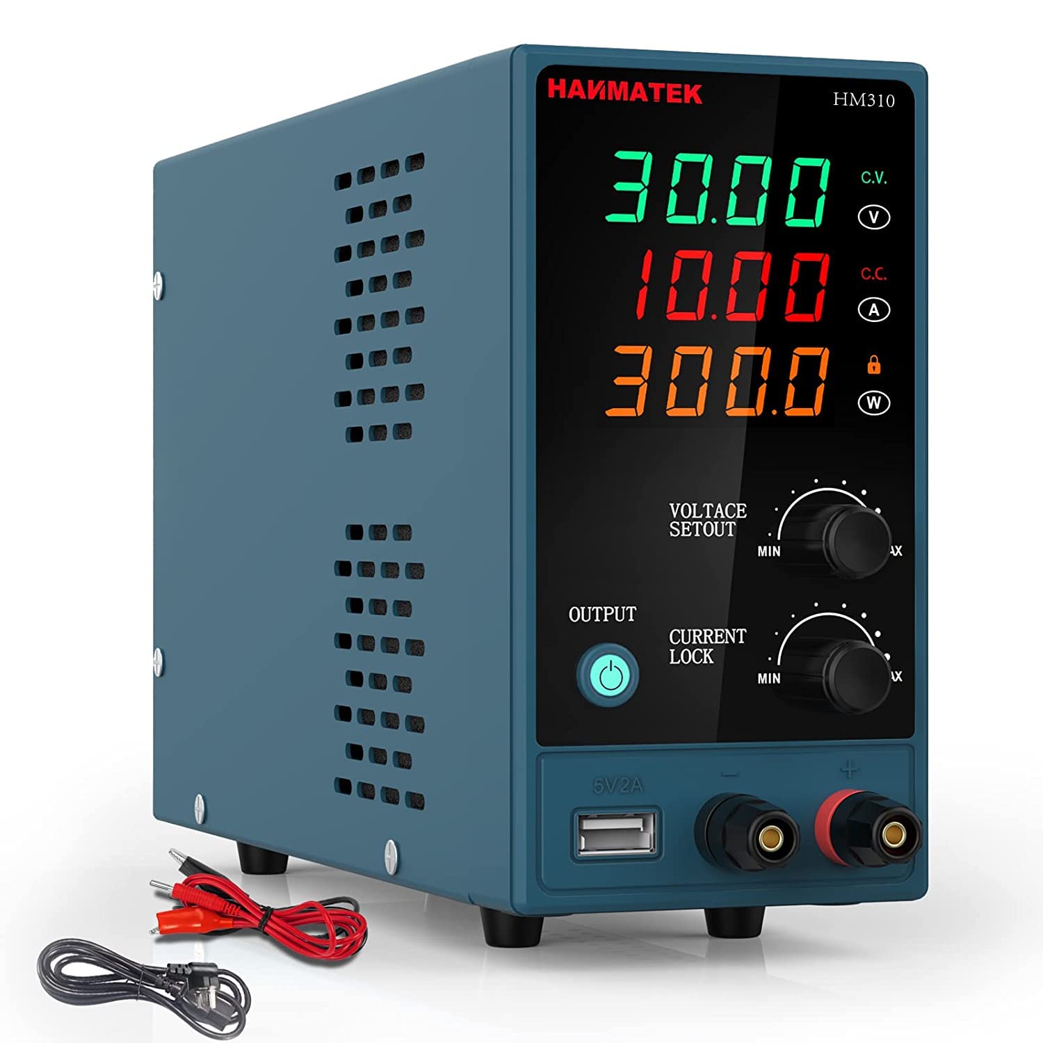 Adjustable DC Power Supply (0-30 V 0-10 A) HANMATEK HM310 Mini Variable Switching Digital Bench Power Supply with USB Charging Port