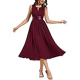 Ever-Pretty Women's Elegant Round Neck Chiffon A-Line Sequins Waist Midi Wedding Guest Dress 03955
