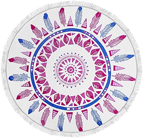 RdChicLog Large Round Beach Towel Soft Beach Throw Round Shawl Blanket Boho Gypsy Tablecloth Yoga Picnic Rugs 59inches (Feather)
