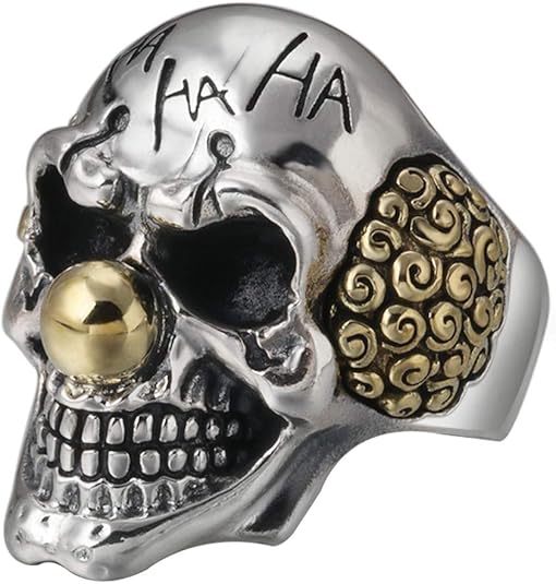 FORFOX Anillo Payaso Calavera de Plata de Ley 925 gótico para Hombres Mujeres tamaño Ajustable 18-24