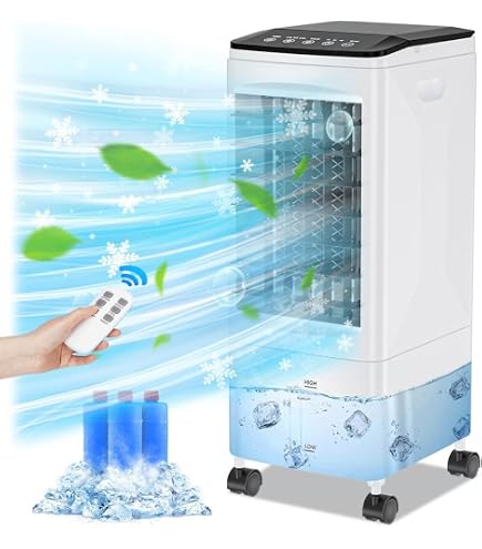 NOMEY 3-in-1 Evaporative Air Cooler - Portable Swamp Cooler With 4 Modes, 3 Speeds, 12H Timer, 1 Gal Tank, Ice Packs & Remote For Bedroom