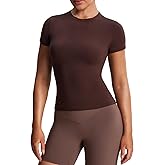 Aoxjox Women's Casual Basic Tee HIGH Elastic Cotton T-Shirt Short Sleeve Tops Everyday Crew Neck Slim Fit Y2k