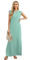 GRECERELLE Womens Summer Crew Neck Loose Split