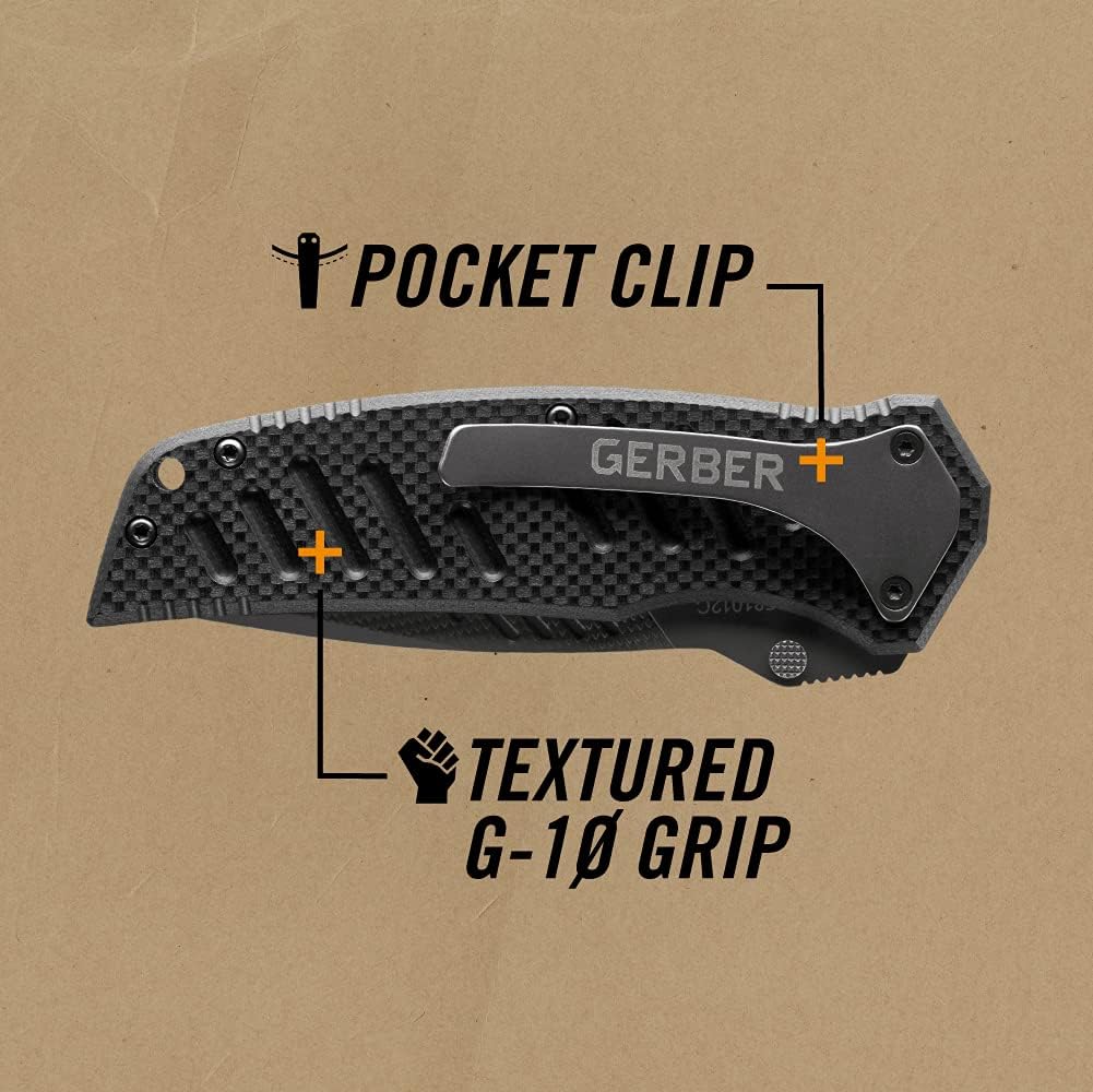 Gerber Gear 31-001709N Swagger Knife, Assisted Opening Tactical Folding Pocket Knife, 3.25 In Blade, Black - Gerber Knives - 