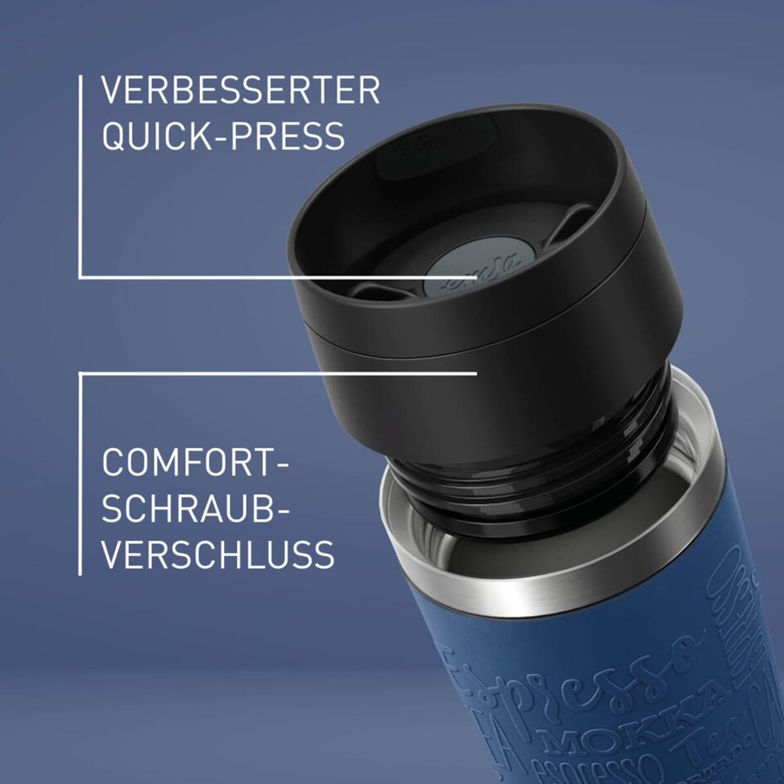 Emsa N20221 Travel Mug Classic Isolierbecher 0,5 Liter, neuer Komfort-Schraubverschluss, Edelstahl, 6h heiß und 12h kalt, 100% dicht, spülmaschinenfest, 360°-Trinköffnung, Dunkelblau 5