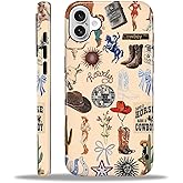 MQJCYB Compatible with iPhone 16 Case - Hybrid Heavy Duty 2 in 1 Full Body Rugged Shockproof Protection Glossy Case for iPhone 16 - Cowgirl Western Country Cowboy Howdy