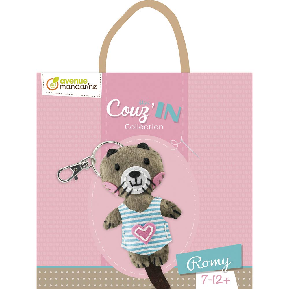 Avenue Mandarine - Ref KC049C - Mini Couz'in Keyring to Sew - Romy the Otter - Keychain Animal, Introduction to Sewing & Needlecraft, Suitable for Ages 7+