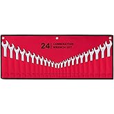 24-Piece All-Purpose Master Combination Wrench Set with Roll-up Pouch | SAE 1/4” to 1”, Metric 8mm to 24mm | Perfect for General Household, Garage, Auto Repairs, Car, Truck, Boat, and Travel Emergency