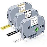 Lonitul 3-Pk 12mm TZ Labels Tape Compatible with Brother Ptouch TZe-231 335 831 Label Maker Tape 12mm 0.47" Laminated White/Black/Gold, Work for Brother Ptouch Label Maker PTD200 PTD400 PT1280 PT1880