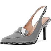 Younton Slingback Heels Women Stilettos High Heel Beaded Pumps Closed Pointd Toe Shoes Slip On Event Party 3.5 Inch Heeled Loafers