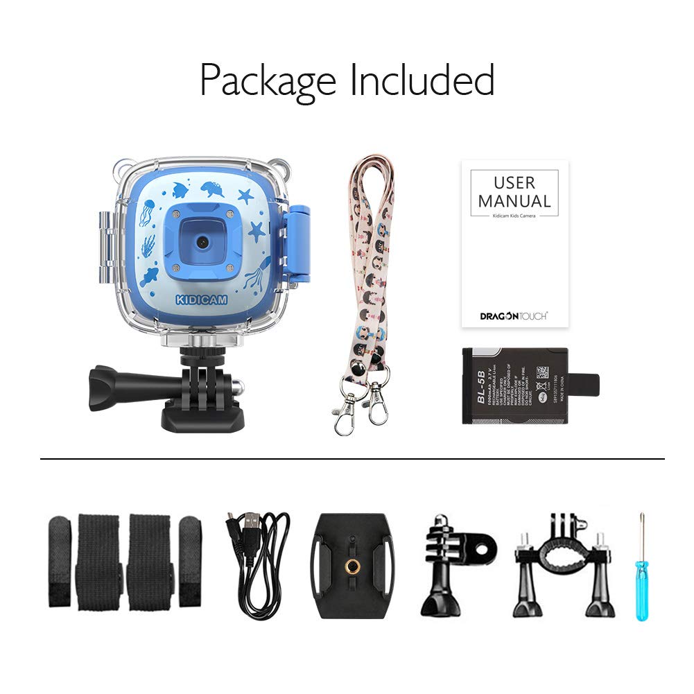 Dragon Touch Kidicam 1080P Kids Action Camera 30m Waterproof Camera (Blue)