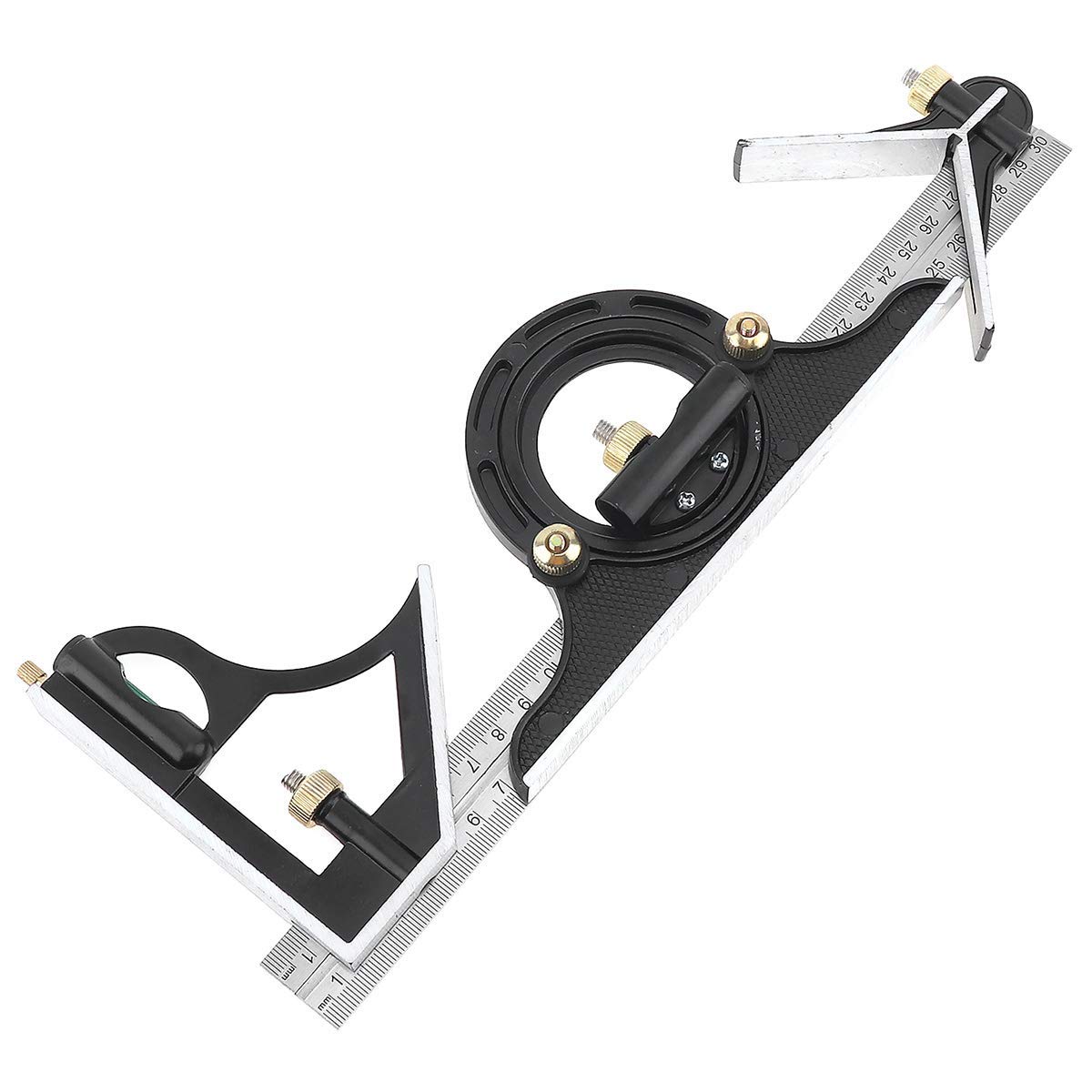 ChgImposs 12" Adjustable Sliding Combination Square Ruler & Protractor Level Measure Measuring Set, Inch/Metric