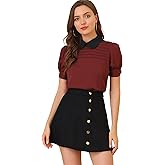 Allegra K Women's Vintage Peter Pan Collar Contrast Puff Short Sleeve Blouse Top