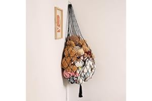 Black Corner Hanging Stuffed Animal Net Organizer Mesh Hammock Display Solution Bedroom Playroom Space Saving Holder