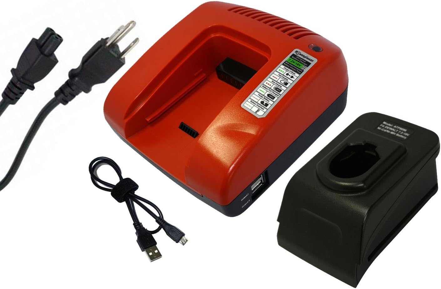 PowerSmart 7.2-18Volt Battery Charger for DEWALT DE9098 DE9503 DW911 DW9116 DW9117 DC410 DC410KA DC411KA DC490KA DC495B DC515B DC520KA DC530KA DC545K DC546K DC550 DC608K DC618K DC628K DC668KA DC720KA