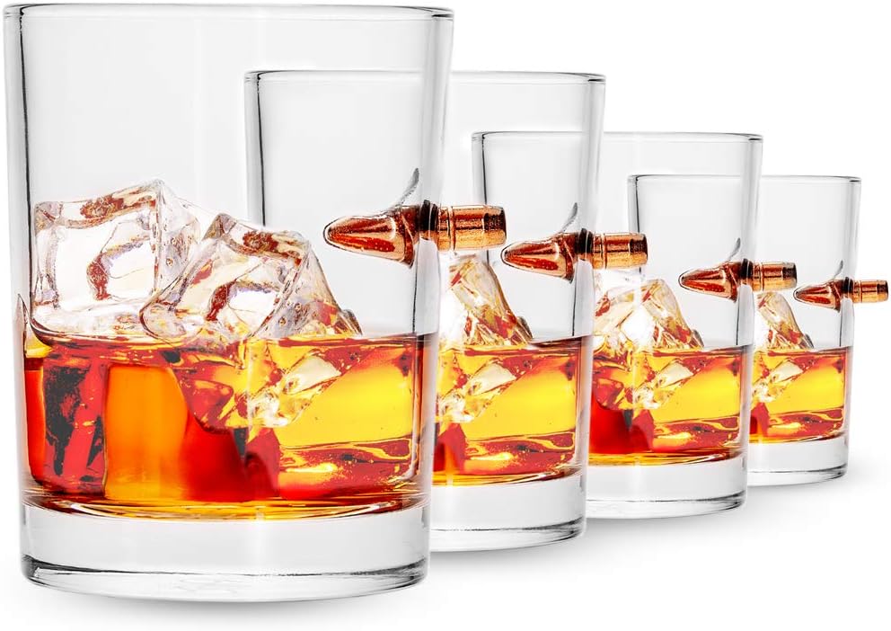 Lucky Shot .308 Real Bullet Handmade Whiskey Glass - Set of 4