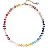 Gemstone Beaded Necklace for Women Colorful Natural Stone Freshwater Pearl Surfer Beach Rainbow Necklace Jewelry Gift
