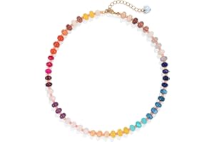 BADU Gemstone Beaded Necklace for Women Colorful Natural Stone Freshwater Pearl Surfer Beach Rainbow Necklace Jewelry Gift