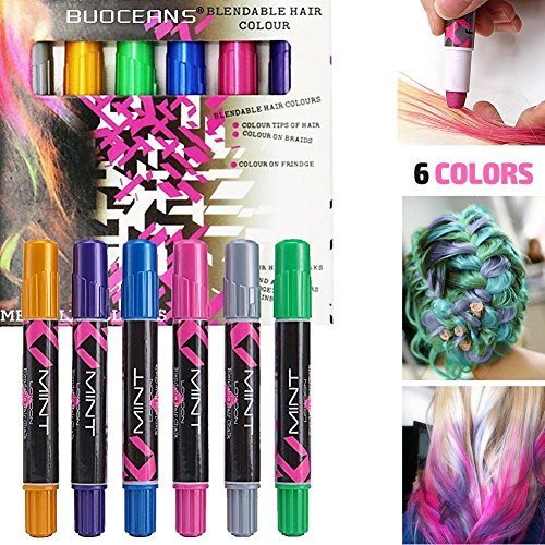 HAIR CHALKS SET: 6 Colorful Hair Chalk Pens Edge Chalkers. For Halloween Christmas party, Temporary Color for Girls for All Ages. Makes a Great Birthday Gifts For Girls, Works on All Hair Colors