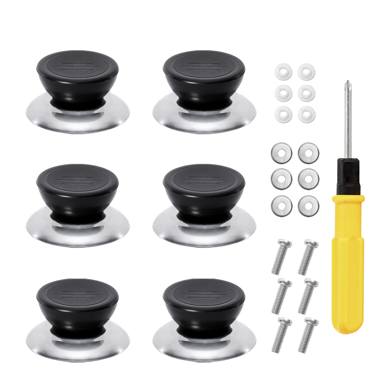 XUESHA 6 Pcs Pot Lid Knobs, Universal Kitchen Cookware Lid Handles Replacement, Lifting Handle Heat-Resistant Pot Pan Lids Knob Handle, Home Kitchen Cookware Cover Pan Parts Set with Screws