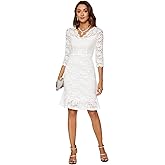 Atnlewhi Womens 3/4 Sleeve Slim Fit Lace Cocktail Dresses Party Wedding Guest V Neck Formal Evening Bodycon Dress