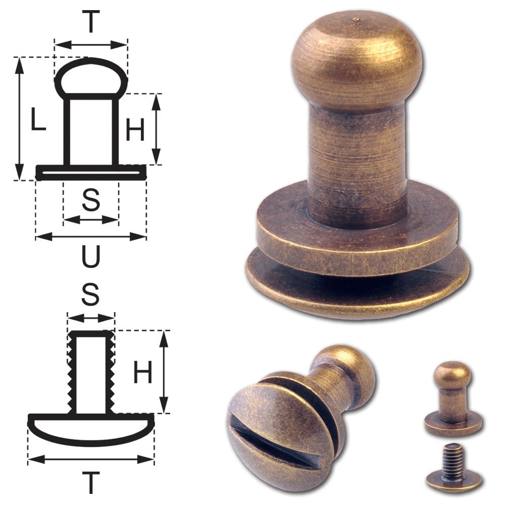 4,5 mm cierre de bolsillo latón antiguo botones de bolsillo remaches de  botón para atornillar 20 remaches de tornillo de botón tornillos de cabeza  de hongo Hogar y cocina Artesanía del cuero