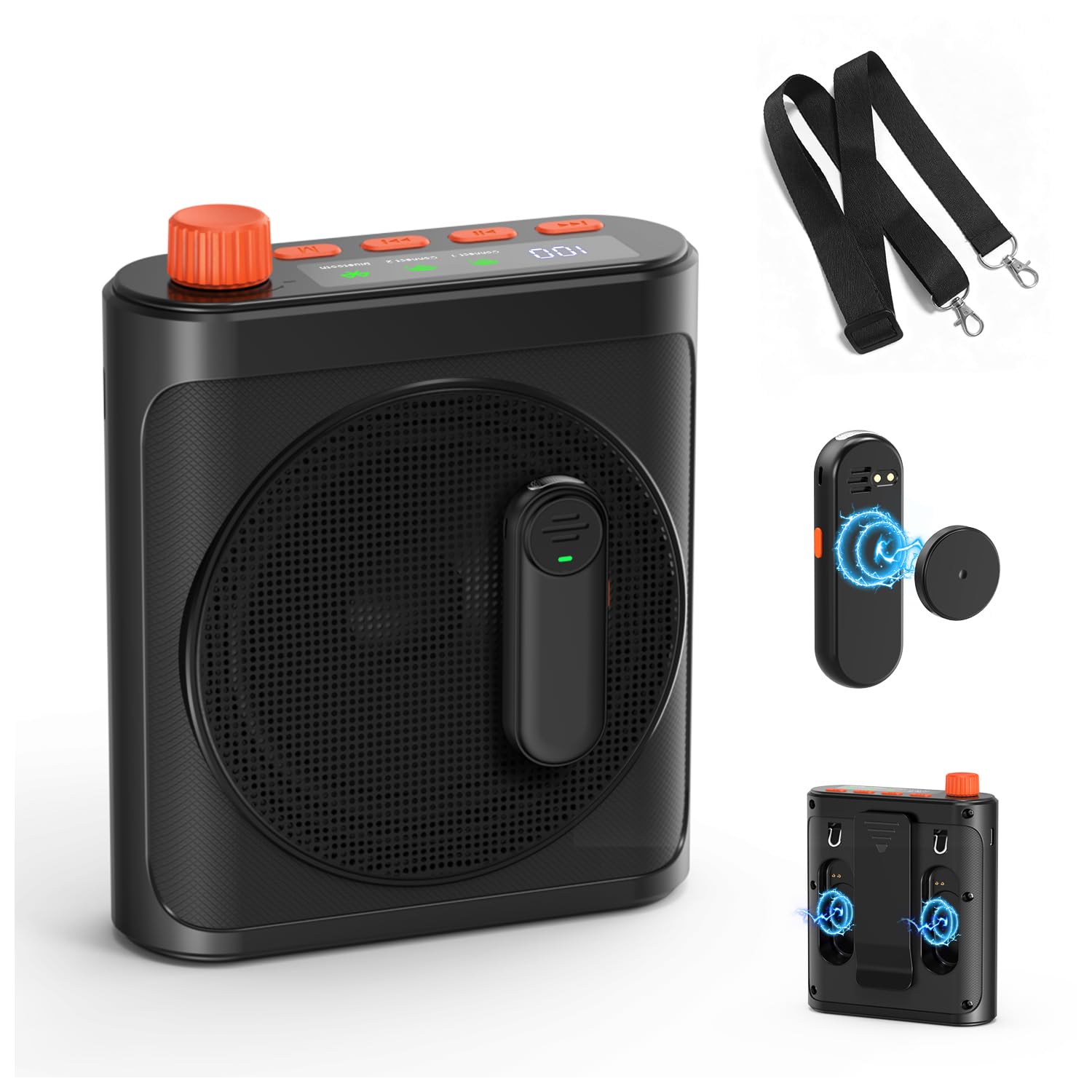 View 1 of ***FOR PARTS ONLY/ HAS BROKEN MICROPHONE*** yAyusi Wireless Voice Amplifier for Teachers with 2 Magnetic Lavalier Mics, Hands Free Mini Portable Microphone and Speaker with Lanyard, Rechargeable Teacher Microphones for Classroom/Meetings/Speech