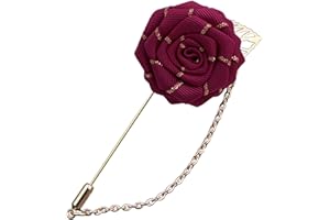 GYRMMUE Rose Flower Cloth Lapel Pin for Men,Red/Blue/Black Rose Floral Chain Brooch for Suits Handmade Boutonniere Pins for Suit Lapel Pin Wedding Brooch