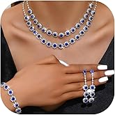 Kprusoian Rhinestone Prom Jewelry Set for Women Sparkly Crystal Necklace Earrings Bracelet Set Wedding Brides Bridesmaid Jewelry Sets Costume Accessories