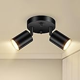 BoostArea LED 2 Light Track Lighting Kit, LED Track Lighting Fixtures, Black Round Ceiling Spot Lighting, Flexibly Rotatable 