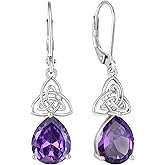 CARICY Celtic knot Earrings 925 Sterling Silver Dangle Drop Earrings for Women Teardrop Birthstone Celtic Trinity Earrings Birthday Jewelry Gift