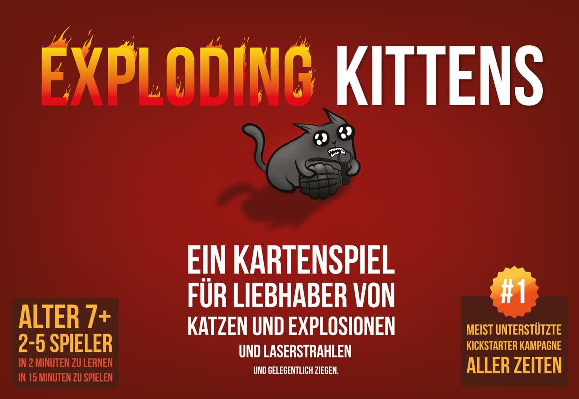 Exploding Kittens, Exploding Kittens, Grundspiel, Partyspiel, Kartenspiel, 2-5 Spieler, Ab 7+ Jahren, 15+ Minuten, Deutsch