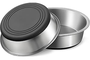 WROSWT Stainless Steel Dog Bowls Set of 2, Anti Rust Metal & Non Slip Rubber Base, Heavy Duty Large Feeding Dishes, Food Grade BPA Free, Food and Water Bowl for Small Dogs (17oz, 2.1cup)
