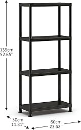 Keter Plus 60/4 Plastic Shelf Black 4 Shelves 20kg Load Tool-Free Assembly view 3
