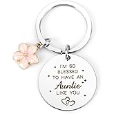 Aunt Keychain Auntie Christmas Gifts from Nephew Niece Pink Flower Cute Gifts for Women Best Aunt Ever Key Chain Accessories Unique Birthday Stocking Stuffers Mothers Day Present for Auntie Woman