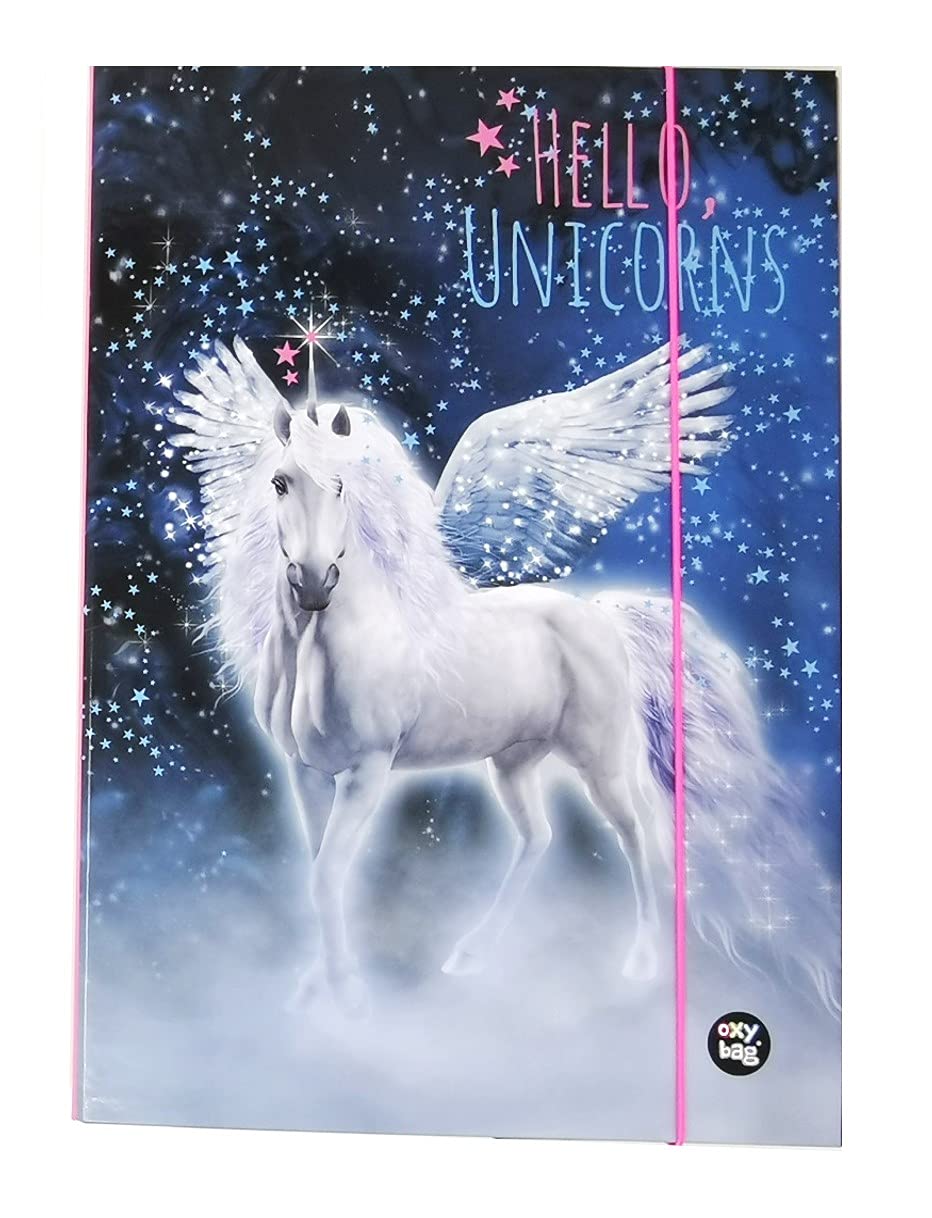 Theonoi Sturdy A4 File Box, Unicorn Design, Modern Style, DIN A4 Size, Elastic Band & Inner Flaps, For School Bag, Children's Folder & Organizer